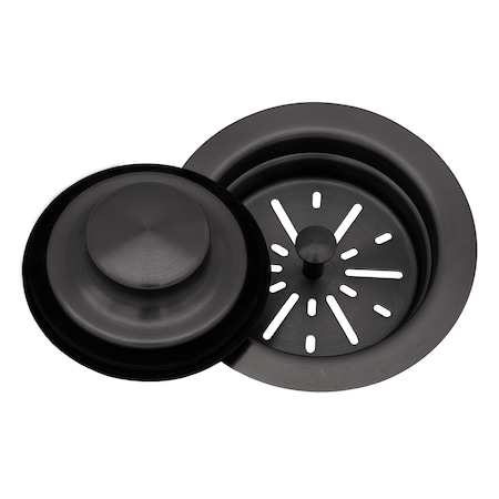 Ruvati Garbage Disposal Flange with Basket Strainer and Stopper Gunmetal Black Stainless Steel RVA1042BL